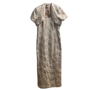 Poly, Formal, Wedding, Small Cardigan attached, Long Dress, beige/silver, M